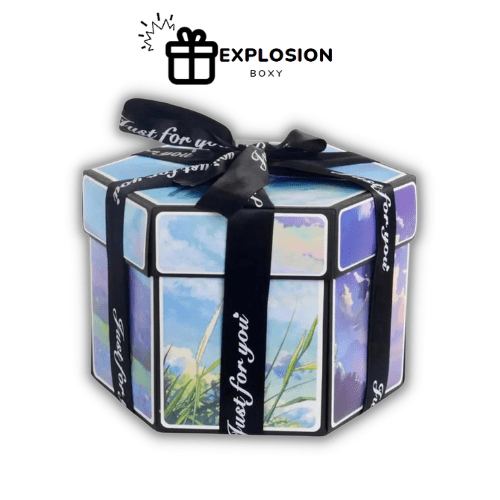 Caja Explosion Boxy™ ensamblada en color azul cielo 